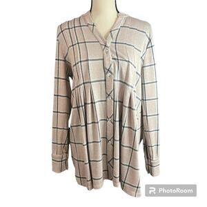 Soft Surroundings | Women's Soft Pink Window Pane Calais Tunic Top Blouse Sz S